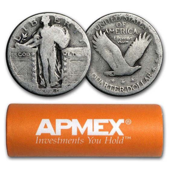 90% Silver Standing Liberty Quarters 40-Coin Roll (Dateless) 90% Silver Standing Liberty Quarters 40-Coin Roll (Dateless)